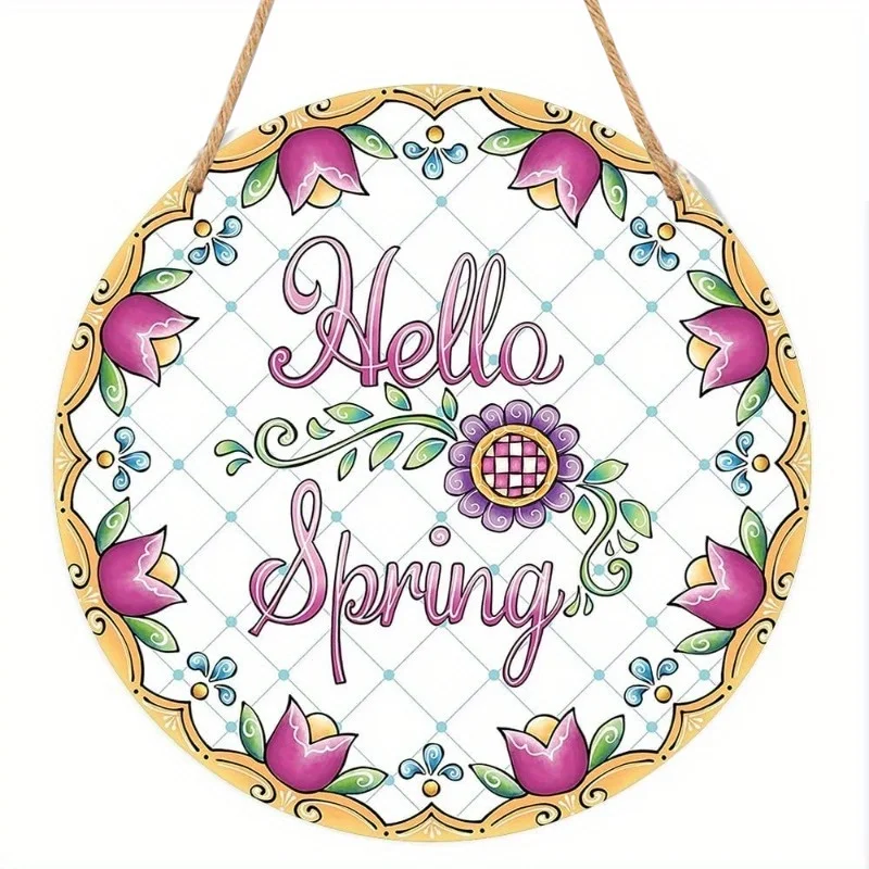 2D Flat Design, a Round Spring Welcome Sign with a Rural Vibe - Spring Floral Wreath Wall Decor Featuring Soft Pink And Blue Flo