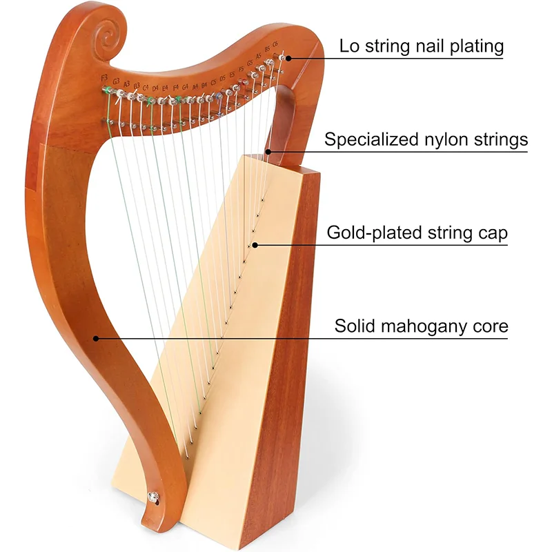 15 19 String Lyre Harp Piano Solid Wooden Portable Musical Instrument High Quality Stringed Instrument with Tuning Wrench