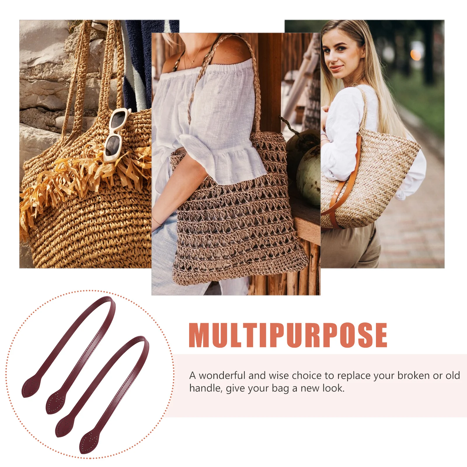 

2Pcs PU Bag Handles Replacement for Tote Handbag Strap DIY Purse Handle Repair Sturdy Grip for Women Handbag Accessories