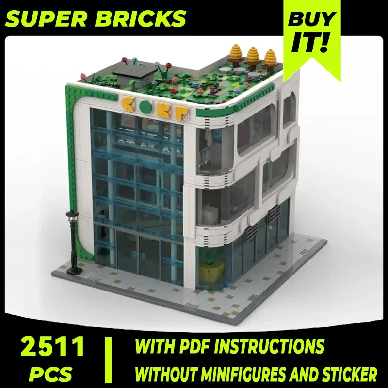 Moc Gebouw Bakstenen Stad Straat Uitzicht Model Moderne Hoek Kantoor Technologie Modulaire Blokken Geschenken Kerstspeelgoed Diy Sets Assemblage