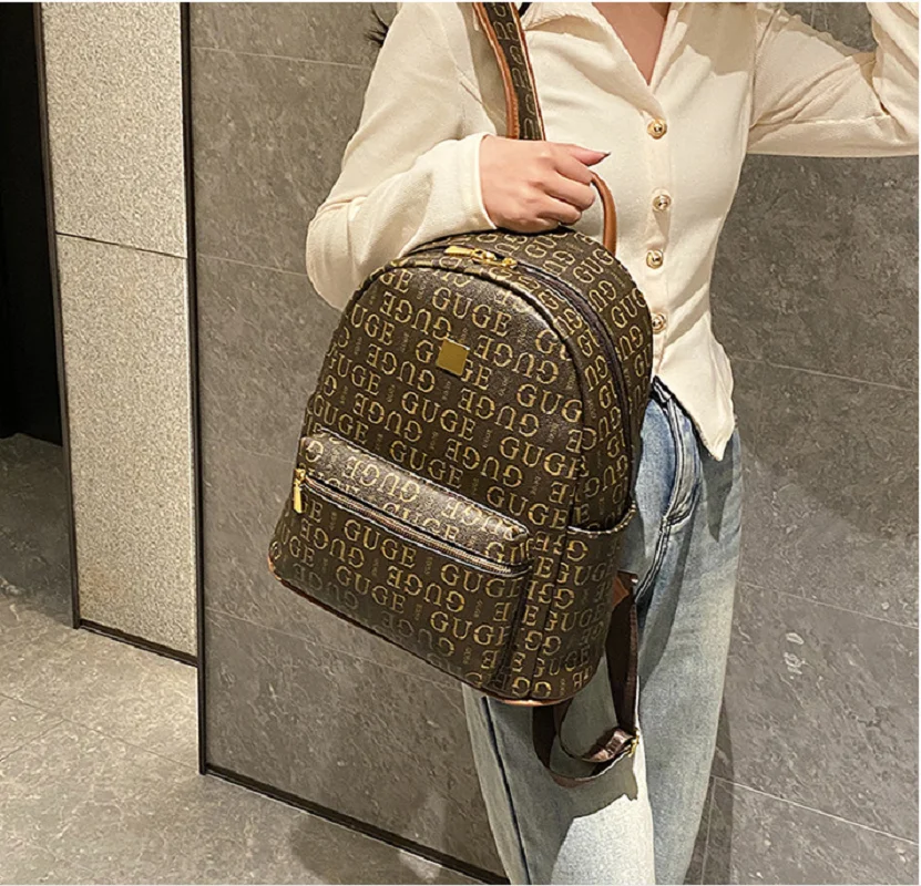 High Quality Soft Leather Women Travel Backpacks Fashion Letter Design Large Capacity Shoulder Bags Student School Bag Backpack