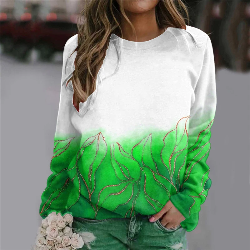 3D Gradient Printing Women Fashion T-Shirts Spring Autumn Long Sleeve White Tie-dye Street Ladies Tee 3XL Plus Size Casual Tops