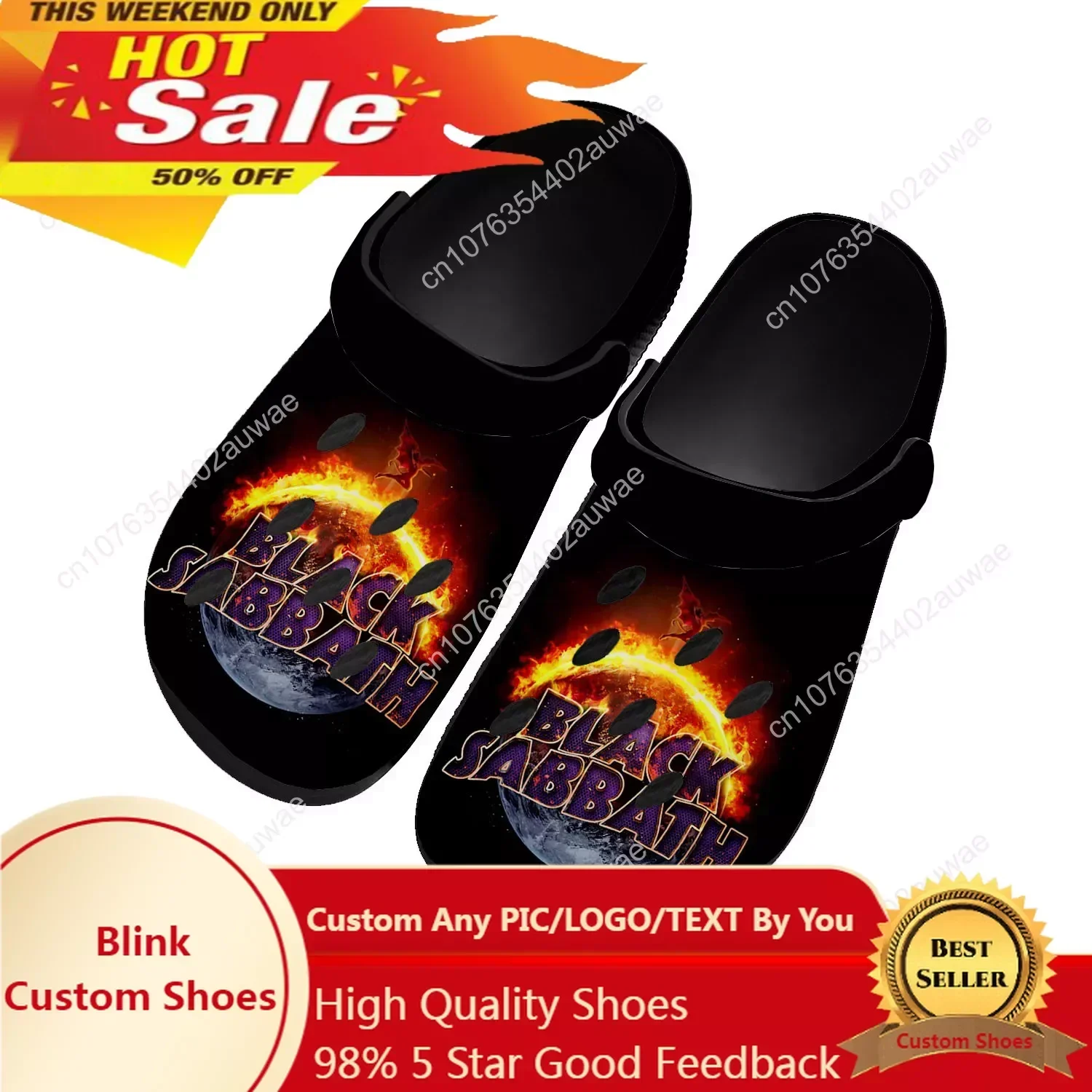 

Black Heavy Metal Band Sabbath Home Clogs Custom Water Shoes Mens Womens Teenager Sandals Garden Clog Breathable Hole Slippers