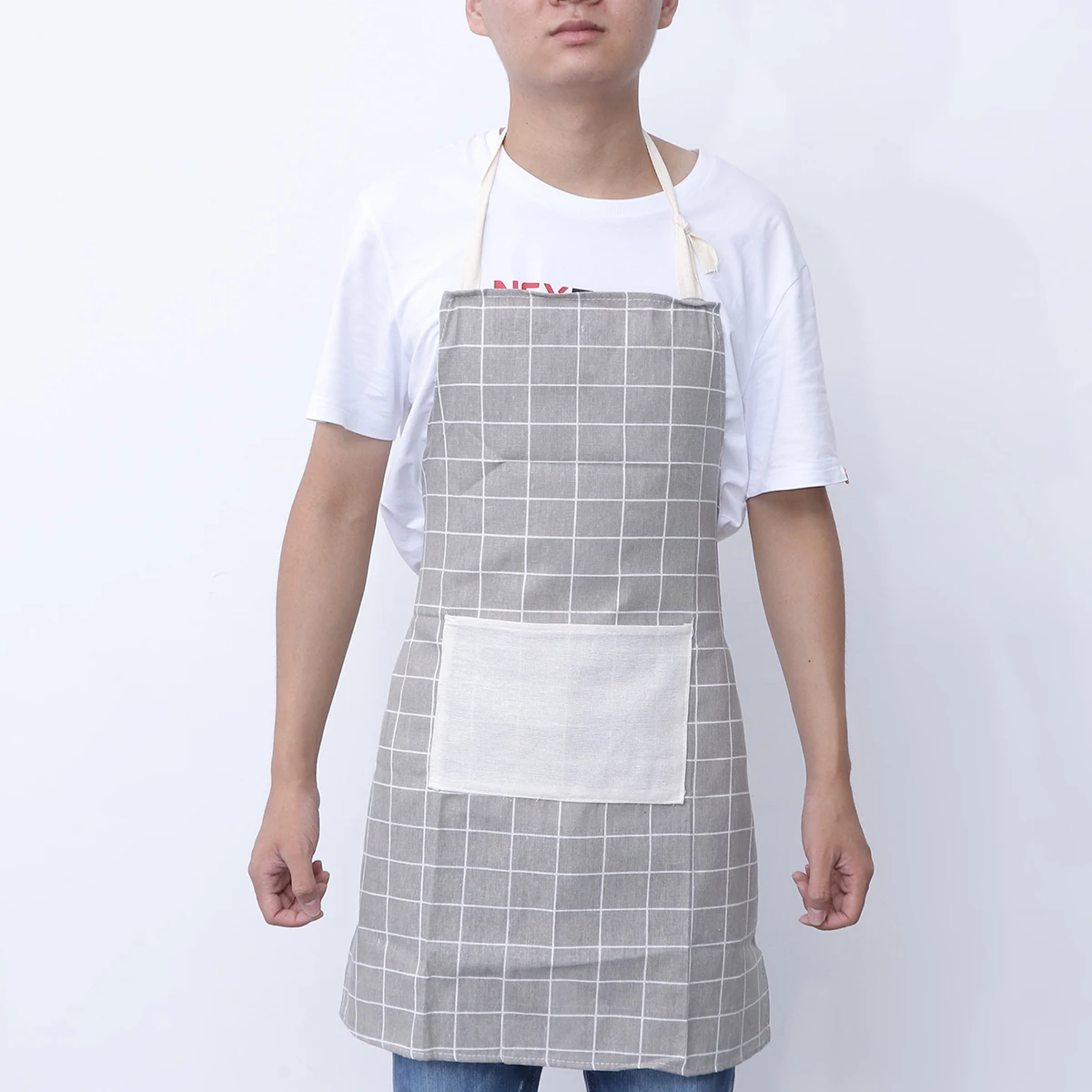 

Premium Oil-Proof Cooking Apron Dust Resistant Hanging Neck Design Adjustable Strap For Home Outdoor Use Grey Grid Beige+Grey