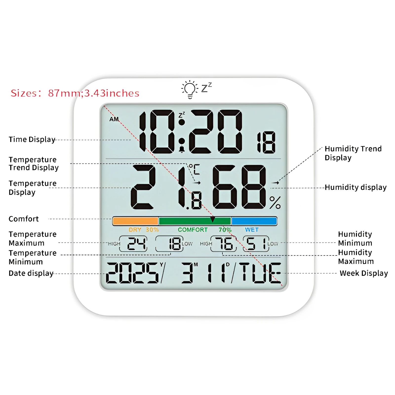 

LCD Digital Magnetic Clock Wireless Home Weather Station Easy To Read Temperature Humidity Meter for Humidity Gauge Meter Sensor