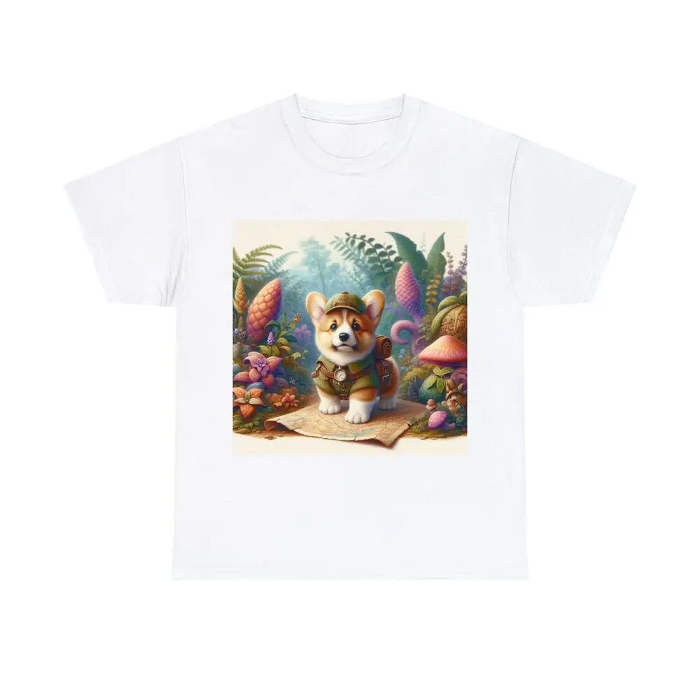 Cute Explorer Corgi With Map And Mouse Graphic T-shirts Vintage High Quality 100%Cotton