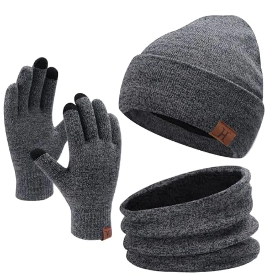 

Winter Beanie Hat Scarf Touchscreen Gloves Set for Men and Women, Beanie Gloves Neck Warmer Set with Warm Knit Fleece Lined