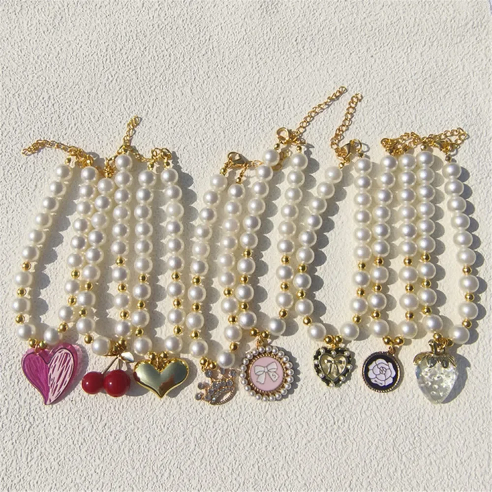 

Rhinestone Pet Pearl Collar Heart Pendant Dog Necklace Cat Jewelry Collar Puppy Accessories Dog Chain Chihuahua Wedding Jewelry