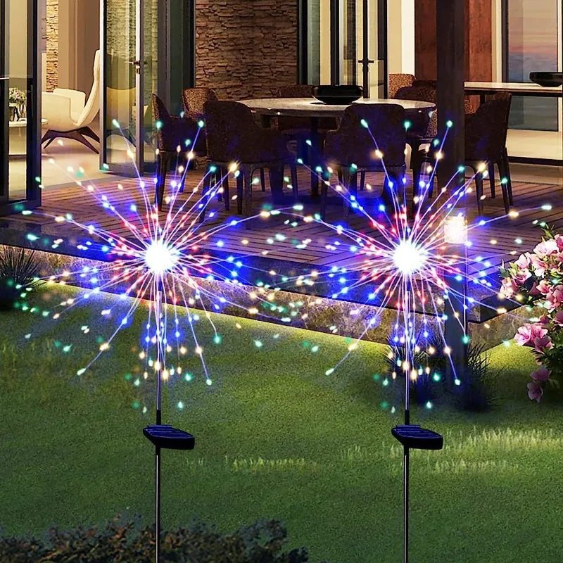 Luces LED de fuegos artificiales de energía Solar, decoración de jardín, luces de hadas impermeables para exteriores, lámpara de césped de diente de