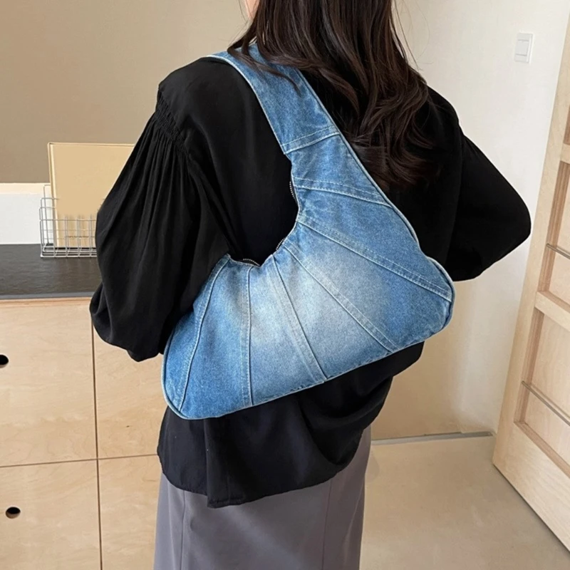 Bolso tela vaquera para mujer, bolso para axila estilo coreano, bolsos bolso hombro a juego, bolso compras