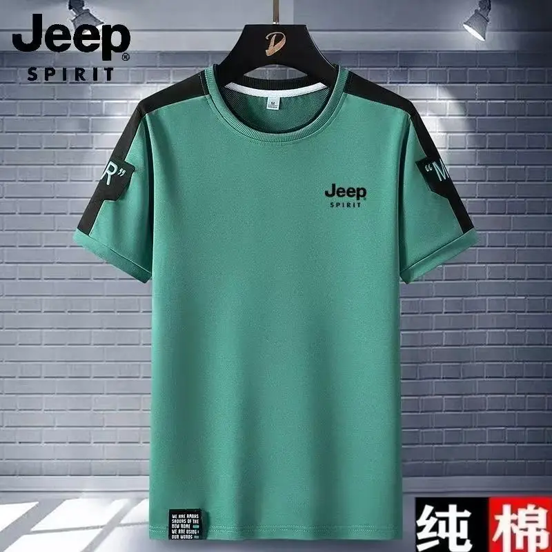 JEEP pure cotton short sleeved men's spring and summer new sports T-shirt casual half sleeved trendy round neck loose T-shirt