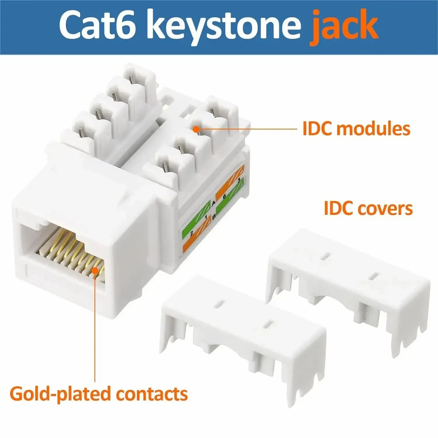 WoeoW 10-Pack RJ45 Keystone Jack, Cat6 Keystone Jacks in White and Keystone Punch-Down Stand(Not compatible with Patch Panel)