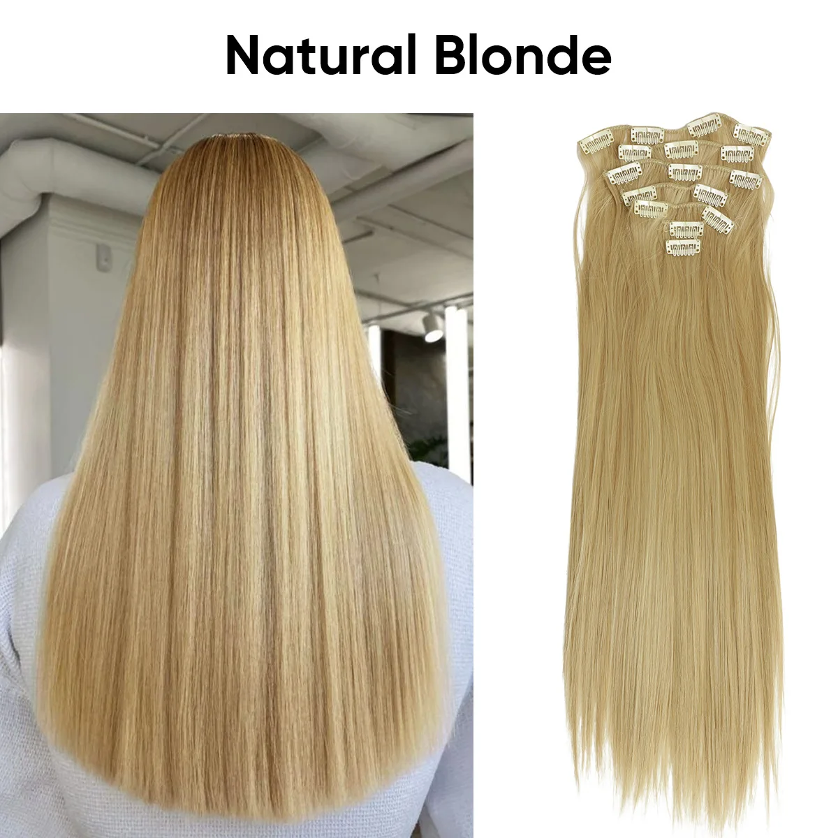 16 Clips, Wig, Personalized Design with Long Straight Hair, Multiple Colors, Matte Synthetic Material, New Product