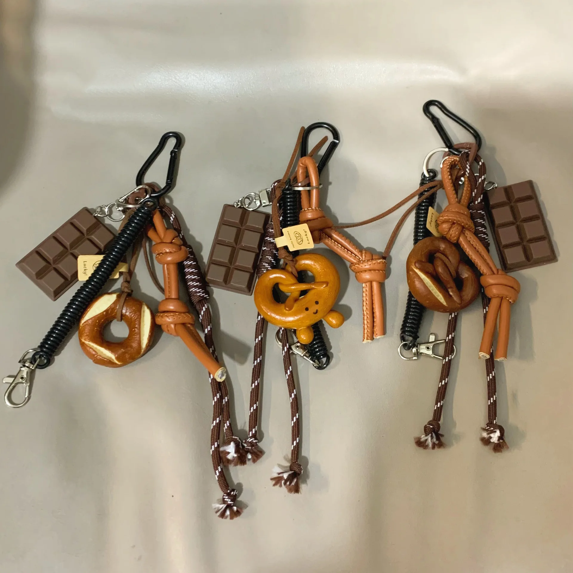 Creative Series Alkaline Bread ins Bag Pendant Keychain Girl Gift Cartoon Bagel Chocolate Climbing Rope Key Chain Decorative