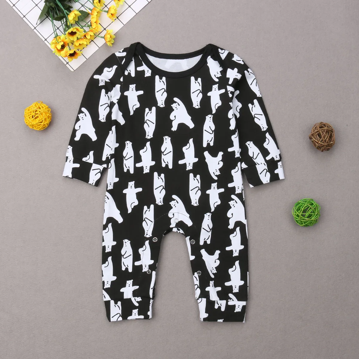 Baby Boy Girl Rompers Long Sleeve Cotton Baby Boy Clothes Bear Print Fashion Infant Clothing Jumpsuit Autumn