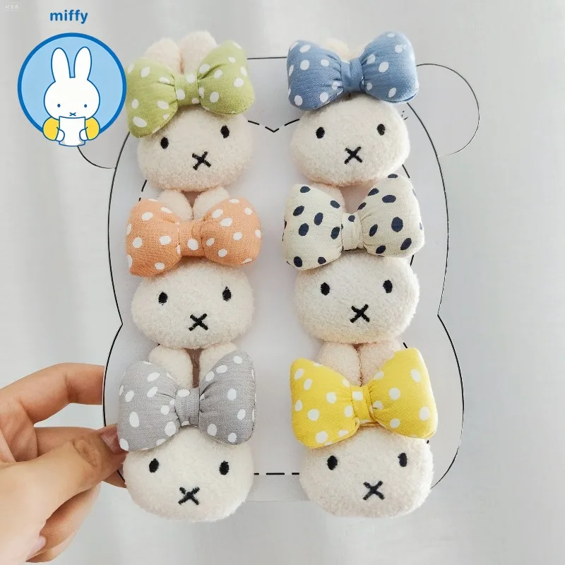 Kawaii Miffy Korean-style Cute Little Rabbit Doll Brooch Accessory with Cartoon Plush, Cute Polka Dot Bow Tie
