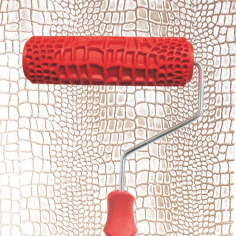 7" DIY Patterned Paint Roller Decorative Rubber Roller with Plastic Handle Red