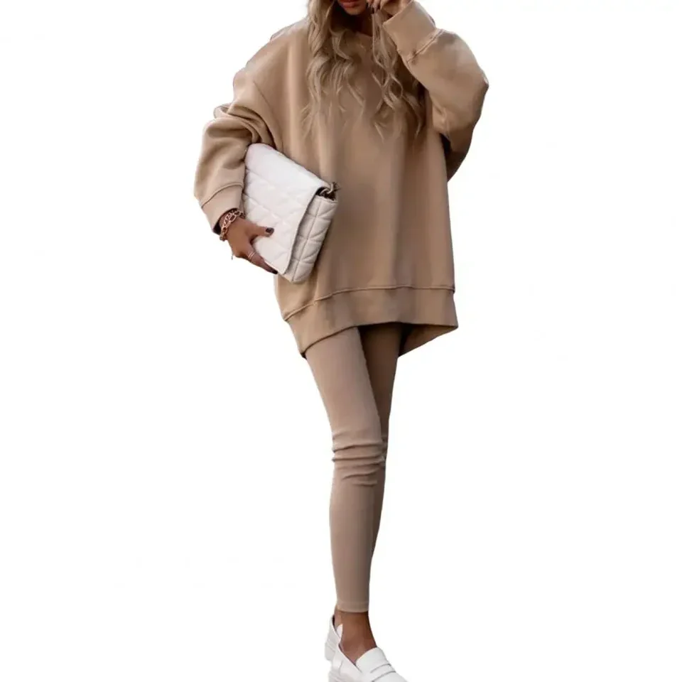 2 ピース/セット女性衣装スウェットパンツセットルーズ保温プルオーバー厚い学校秋冬ブラウスパンツ女性セット