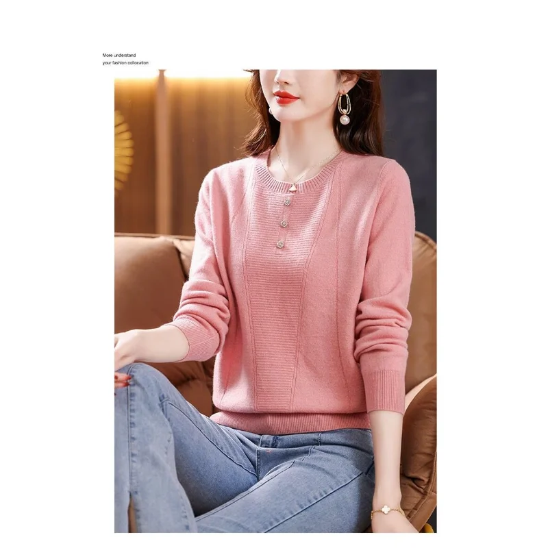 

Вязаный свитер, однотонный универсальный свитер, осенне-зимний базовый топ