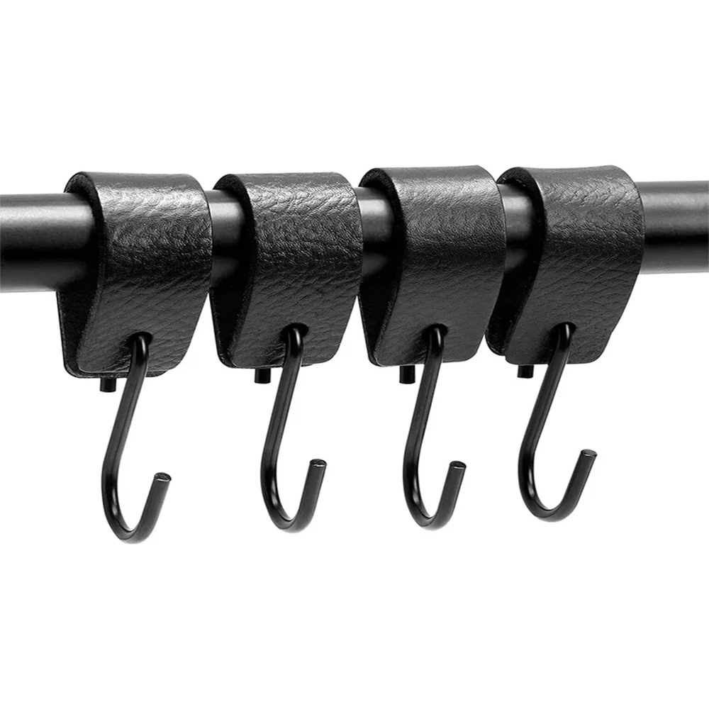 5/10Pcs Leather S Hooks,Multifunctional Stainless Steel Coat Hook for Hat Cap,Bedroom Kitchen Bathroom Hanging Hooks Carabiner
