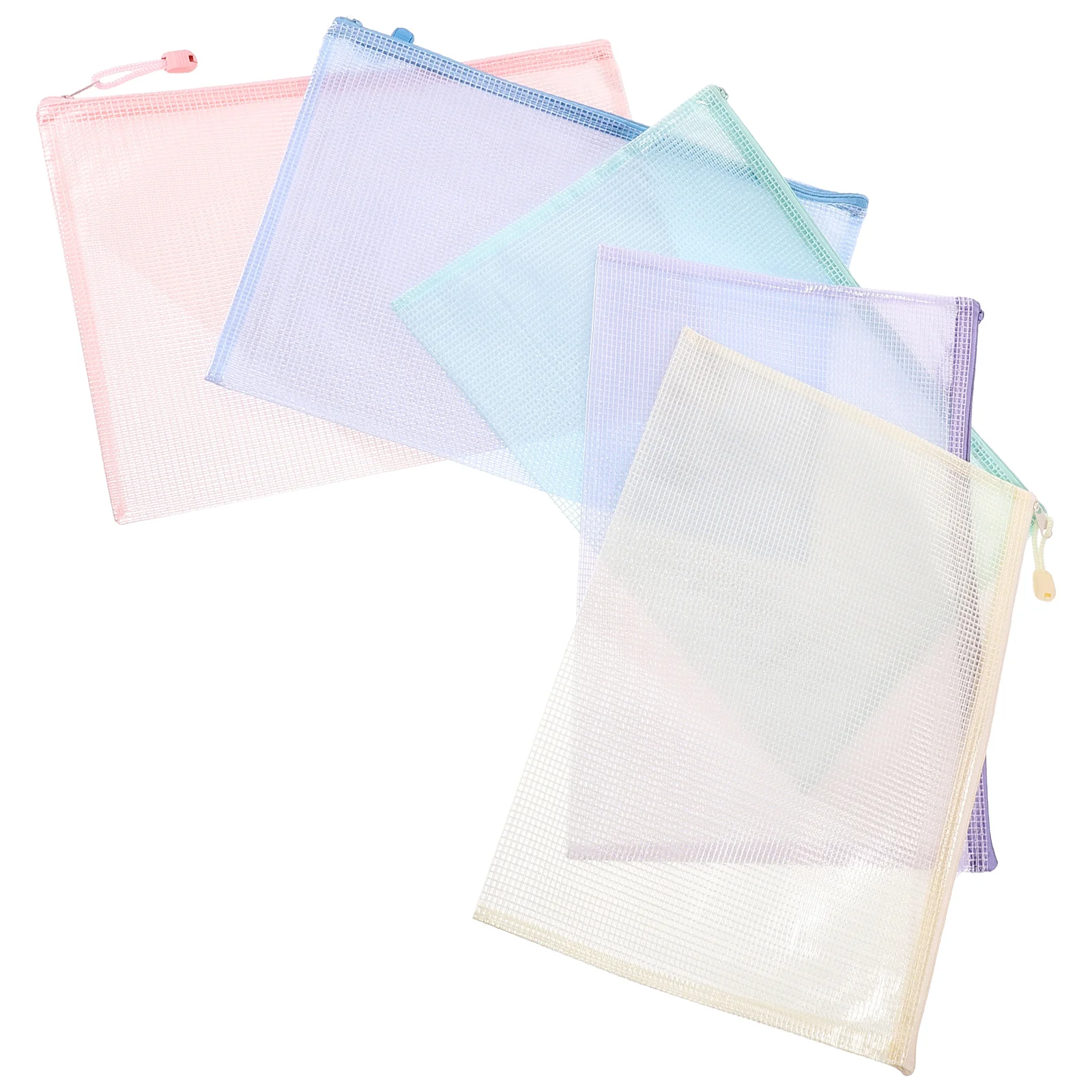 

5 Pcs Waterproof Document ganizer Pouch A4 Mesh Zipper Bag Papers Office Clipboard Storage PVC PP Simple Sealed File