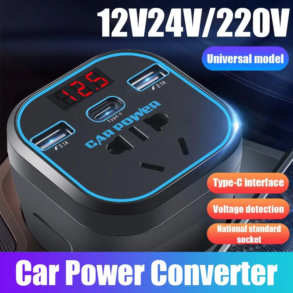 Vehicle Mounted Inverter 12V24V Universal To 220V Automotive Socket Charger Multifunctional Automotive Converter Power H7I6