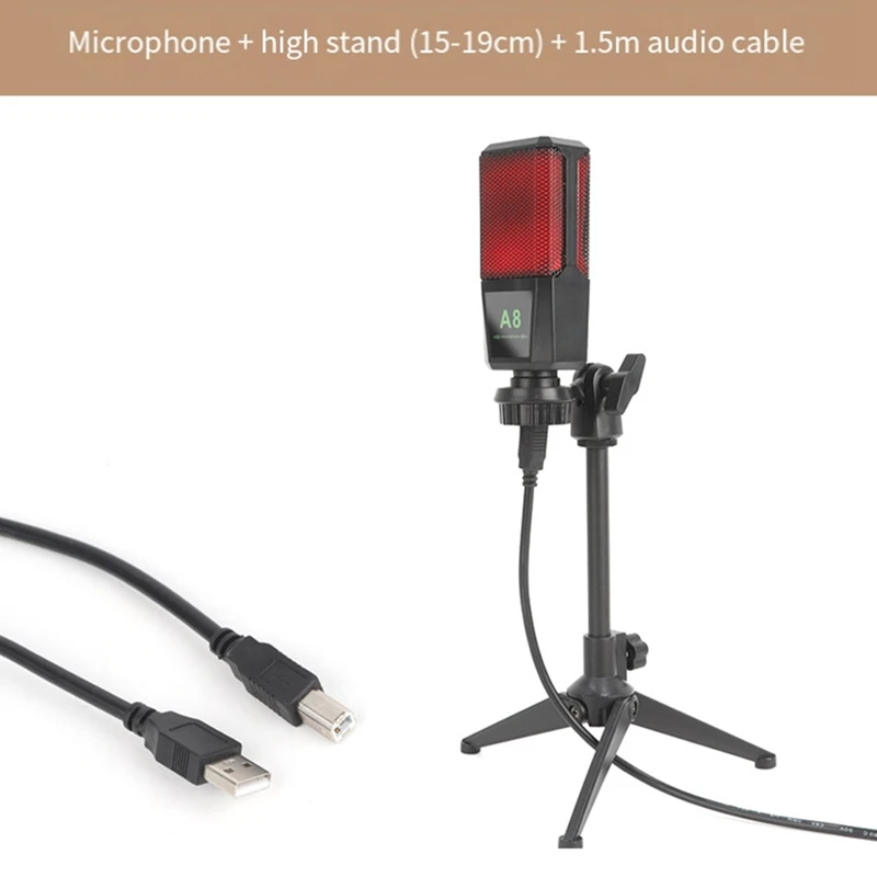 A8 USB Condenser Microphone Sound Podcast Studio Microphones With PC Stent For Computer PC