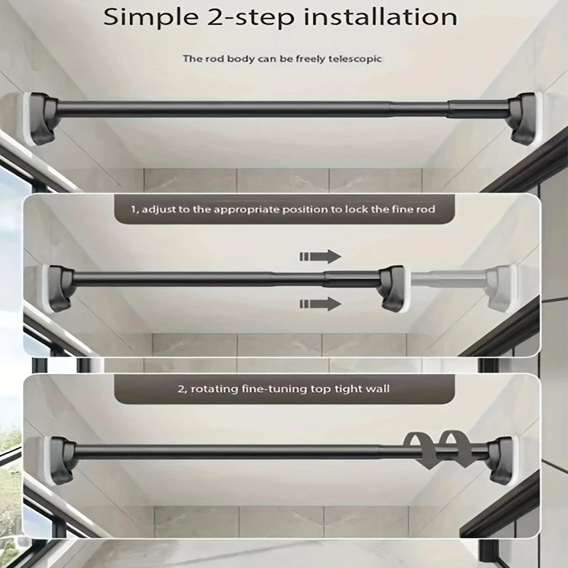 Extendable 40-500cm Shower Curtain Rod with Suction Cups, Steel Tension Pole, 33mm Diameter, No Drilling Extendable Curtain Pol image 4