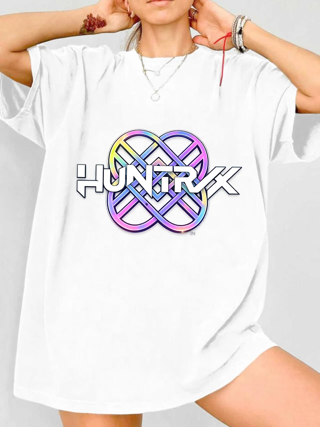 

【WDS00150】Plus size women's round neck short sleeve T-shirt with elastic half sleeves and trendy prints