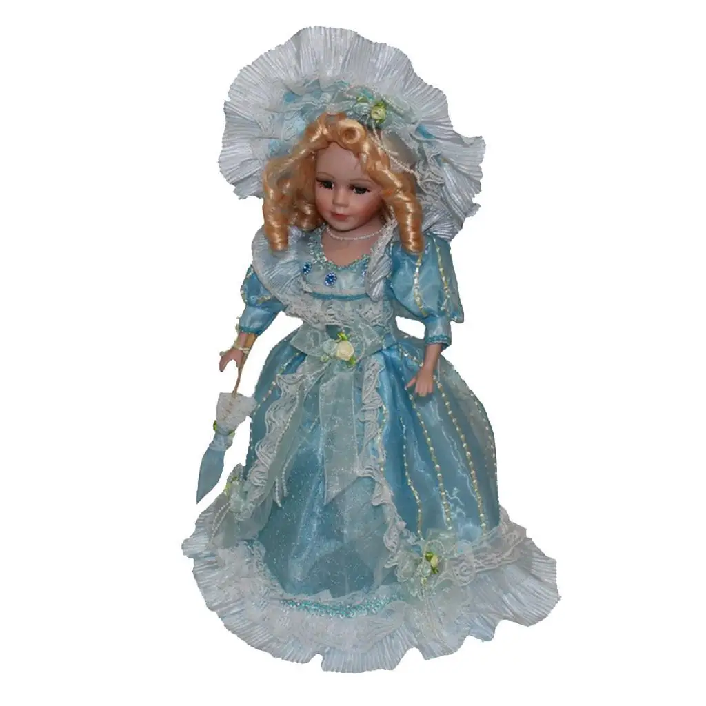 Figurine en céramique Girl Butter Nobility avec ensemble de robe bleu clair, 40cm