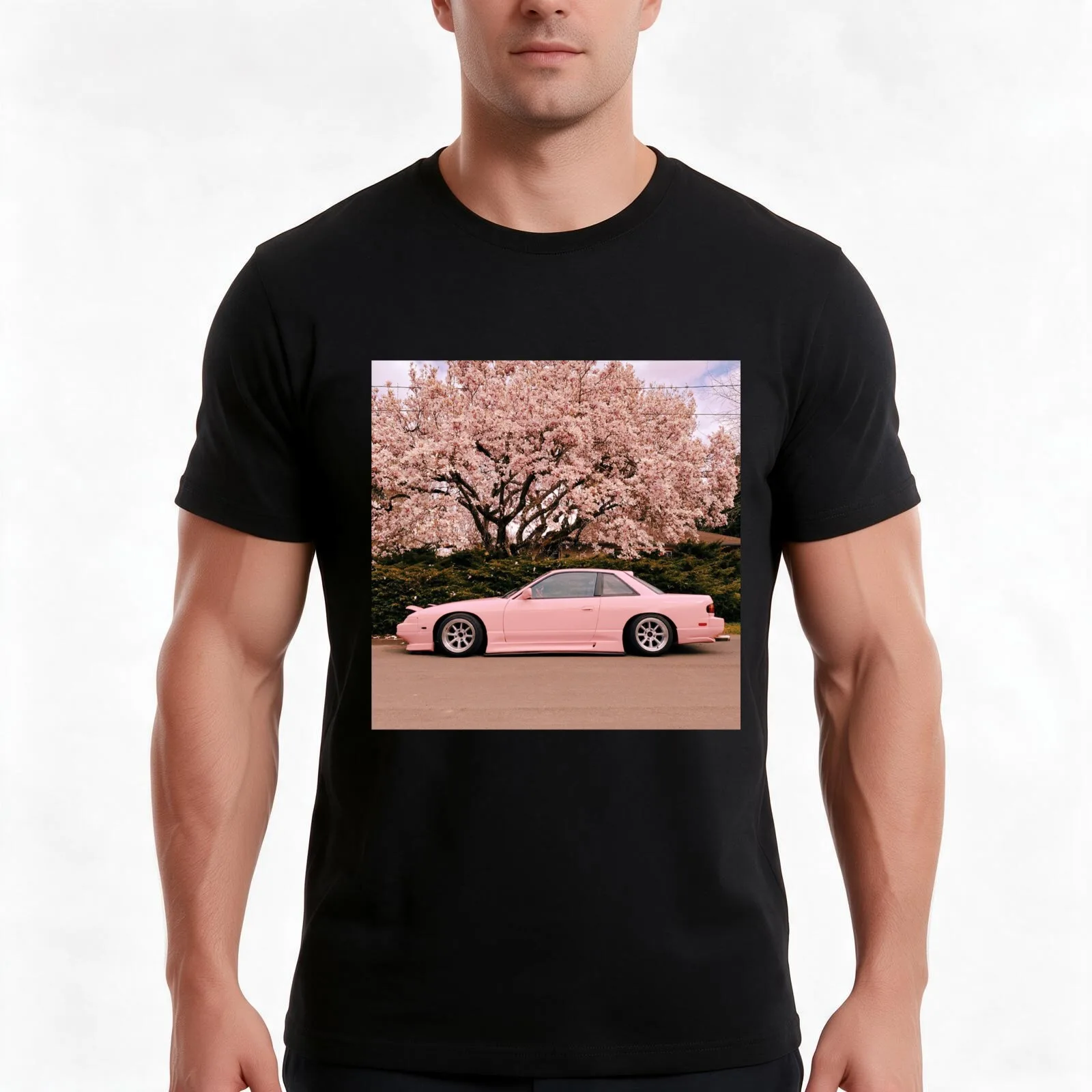 Japanese Car - Pink 240sx T-Shirt, Summer Casual Cotton Tee, Oversized Streetwear Tops, Vintage Graphic Print, Unisex Men Women