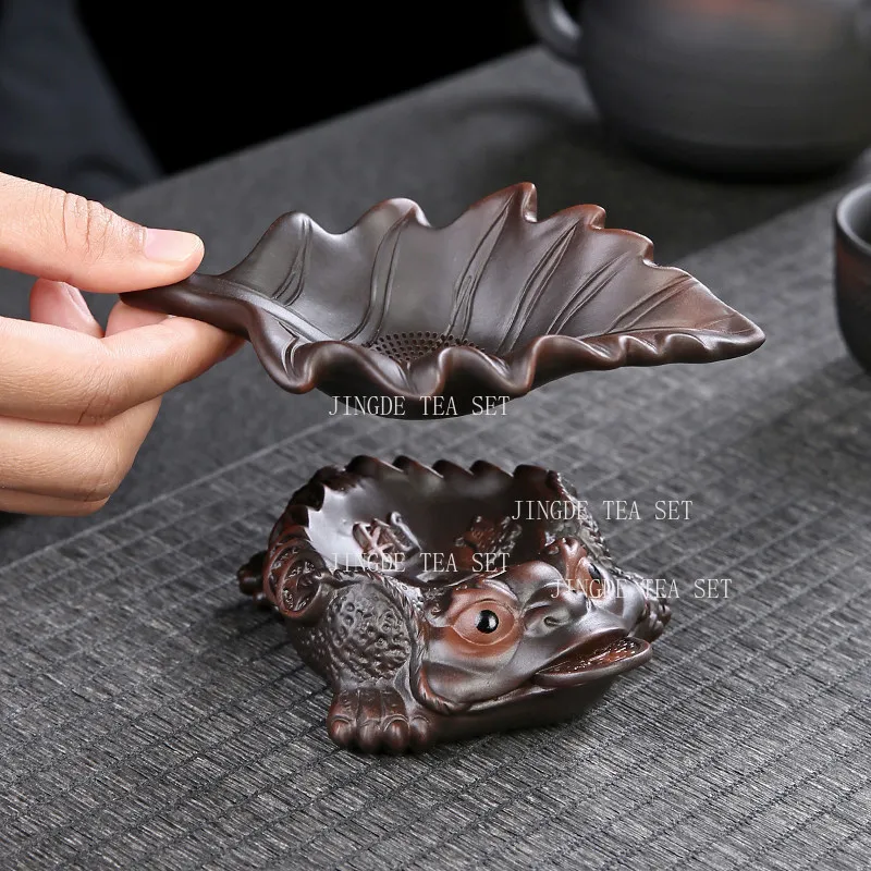 Purple Pottery Golden Toad Tea Leakage Fortune Animal Tea Filter Tea Pet Ornament Desktop Decoration Kung Fu Teaset