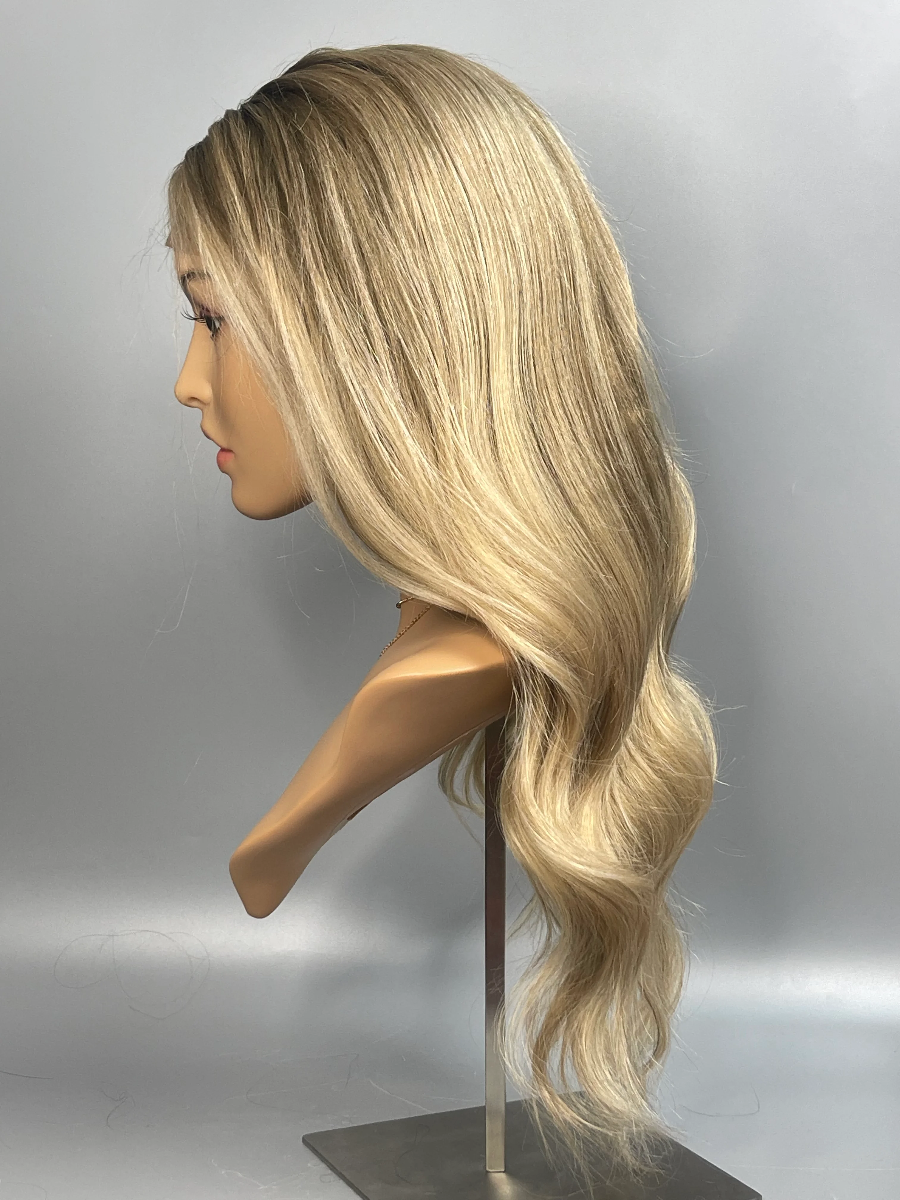 Ombre Dark Root Platinum Blonde Balayage Body Wave 13x6 HD Lace Front Human Hair Wig Glueless