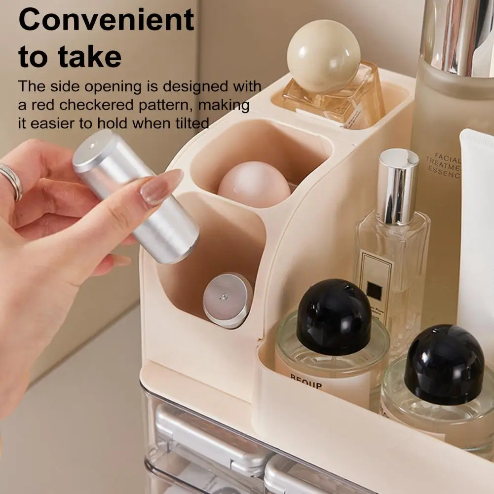 

Storage Box High-end Texture Cosmetic Organizer Capacity Makeup Organizer with Double Drawers Brush Holders for Bathroom