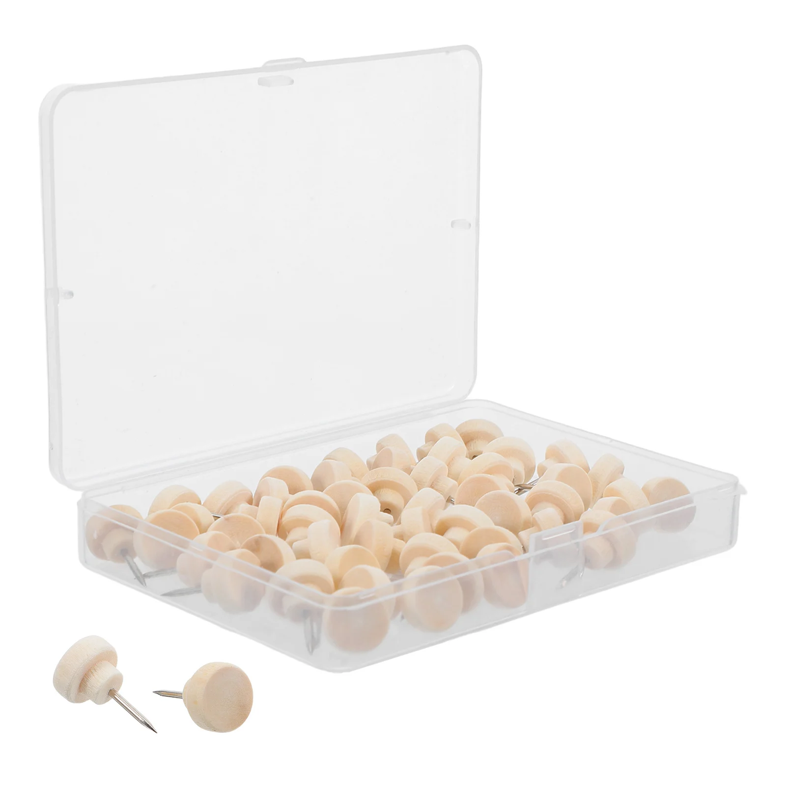 

50Pcs Wooden Round Head Push Pins Smooth Finish Decorative Thumbtacks for Photo Wall Corkboard Office Home Decoration