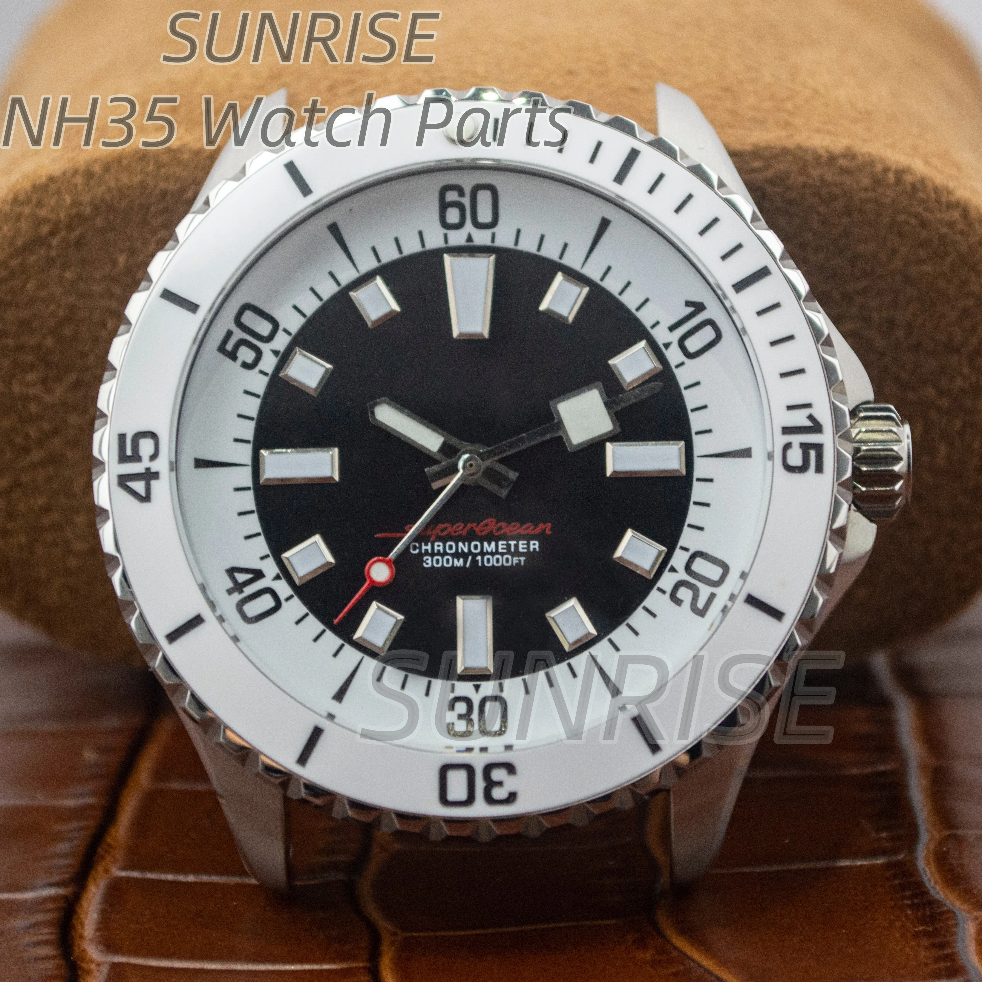 

44mm High Quality NH35 Case Dial Hands Rubber Strap Sapphire Glass Men Watch Case for Superocean NH35 NH36 Movement MOD Parts