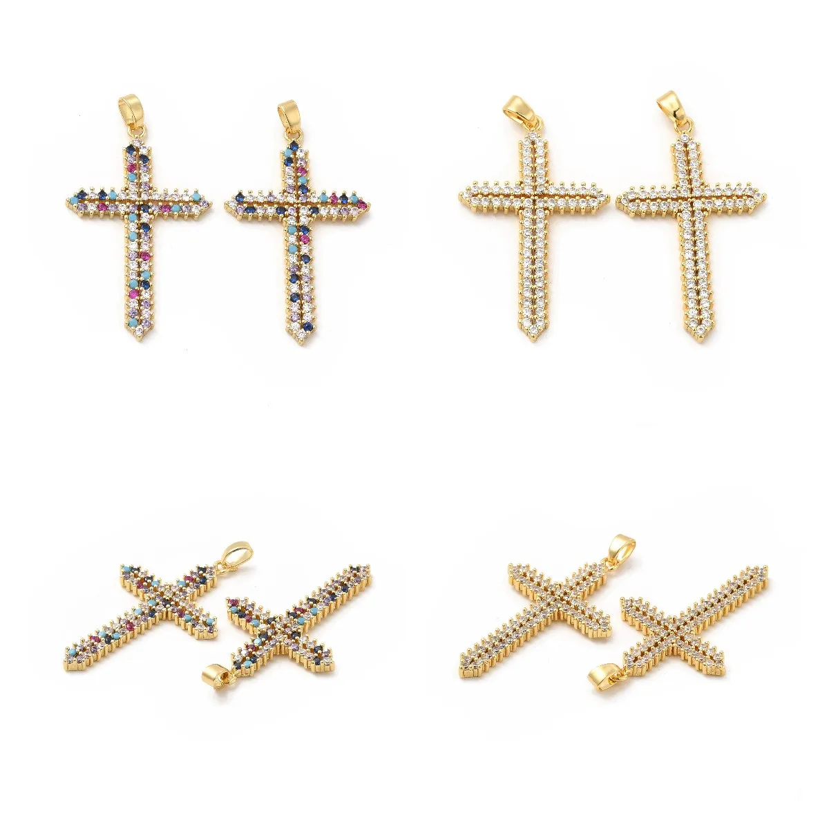 

Pandahall 5pcs Colorful Religion Cross Brass Micro Pave CZ Cubic Zirconia Pendants With Snap on Bails For Jewelry Making Gift