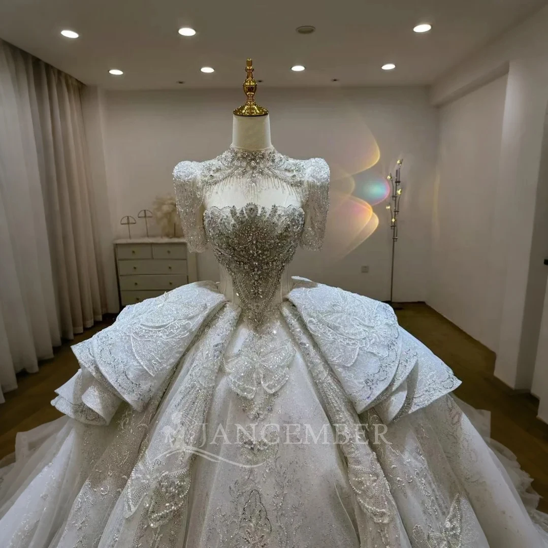 Customized Elegant Wedding Dress V-neck Lace Organza Long-sleeved Women's Wedding Dress Lace Up Back Vestido de novia 2025