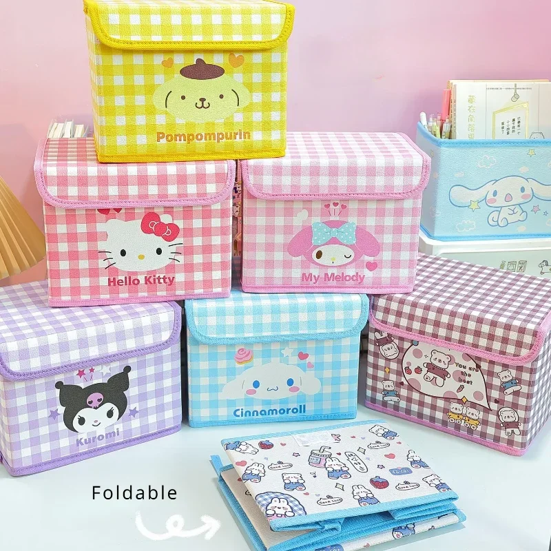 Kawaii Sanrio Hello Kitty Desktop Storage Box Cute Kuromi Cinnamoroll Sundrie Toy Underwear Cosmetic Stationery Organizer Basket