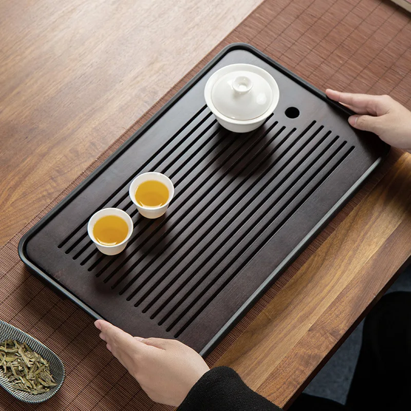 Portable Bamboo Tea Tray with Hollow Surface Easy To Clean Household Tea Tray Kung Fu Tea Set Drainage Storage Dry Wet Dual Use