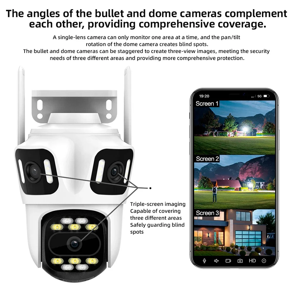 كاميرا KERUI الخارجية WIFI IP بثلاث عدسات وشاشة ثلاثية 10x Zoom PTZ تتبع تلقائي وحماية أمنية CCTV للمراقبة بالفيديو #3