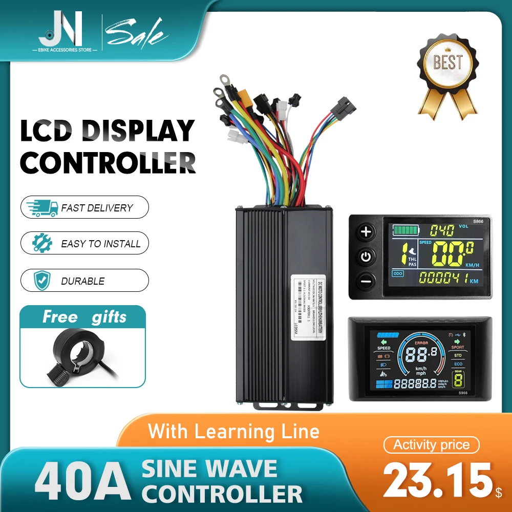 Ebike 36V/48V 40A Three-Mode Sine Wave Controller with Learning Function Controller and LCD Display For 1500/2000W Motor Kit