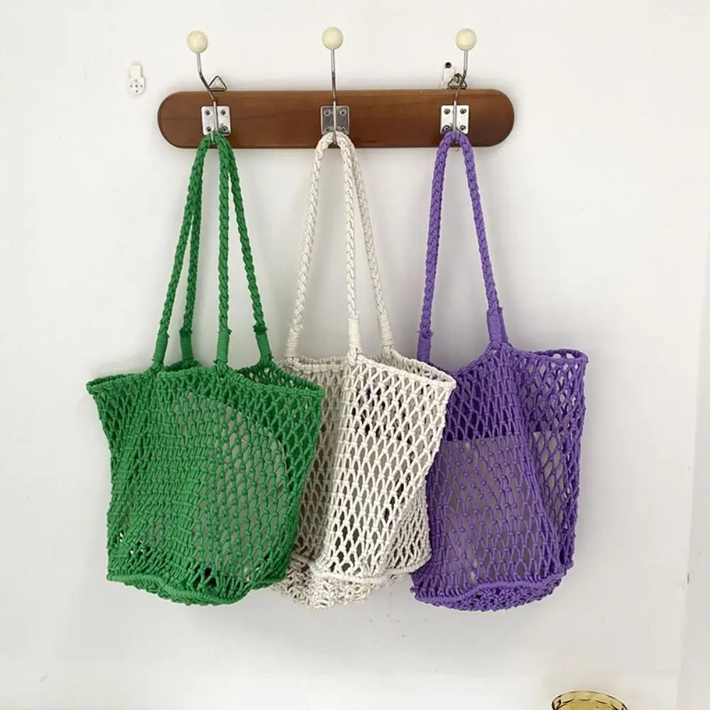 

Casual Shoulder Bag Hollowed Out Bag Bohemian Cotton Rope Weave Bag Handbag Large Capacity Crochet Tote Bag Students
