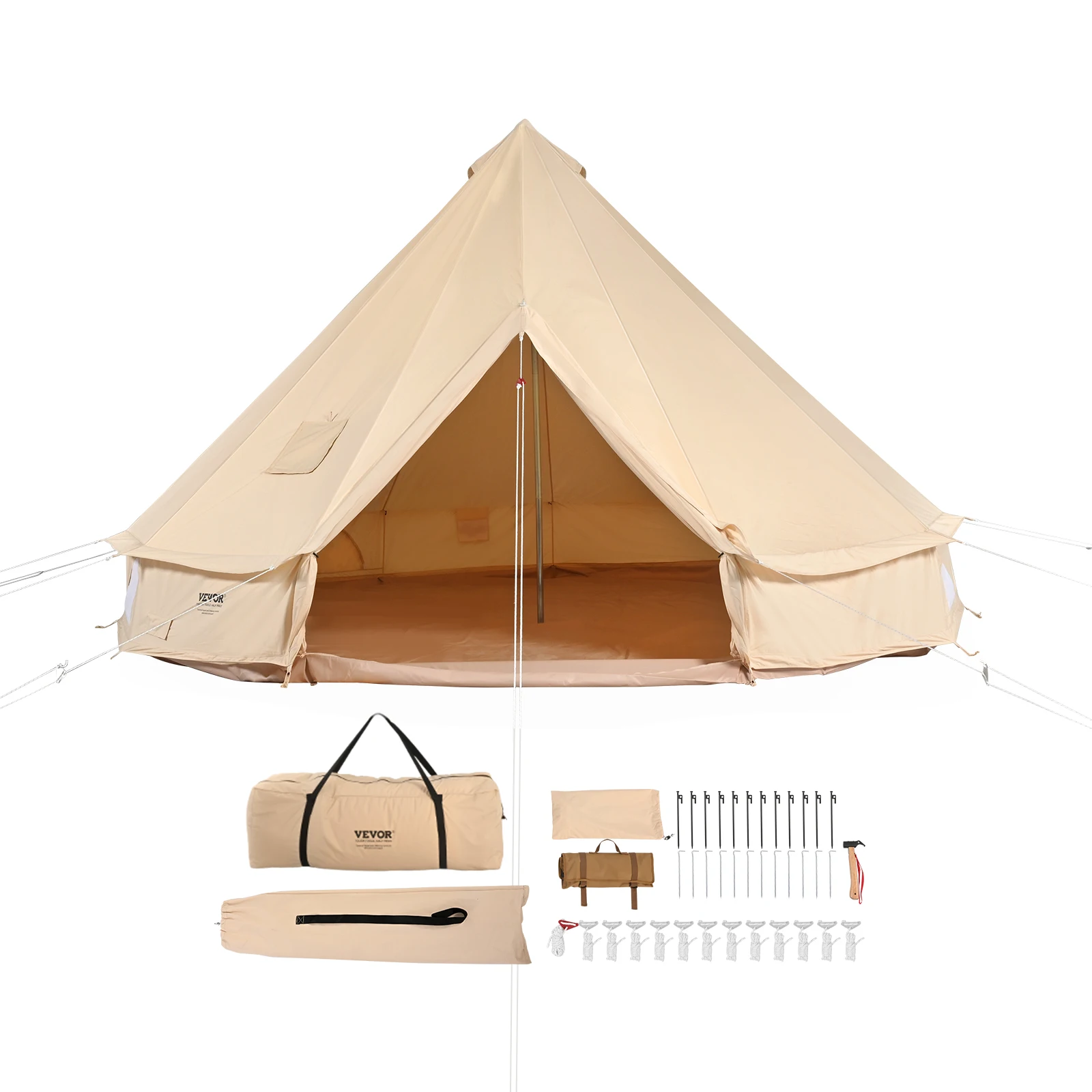 SucceBuy Canvas Bell Tent 4 Seasons 5m Yurt Tent Canvas Tent for Camping with Stove Breathable Tent Holds up to 8 People