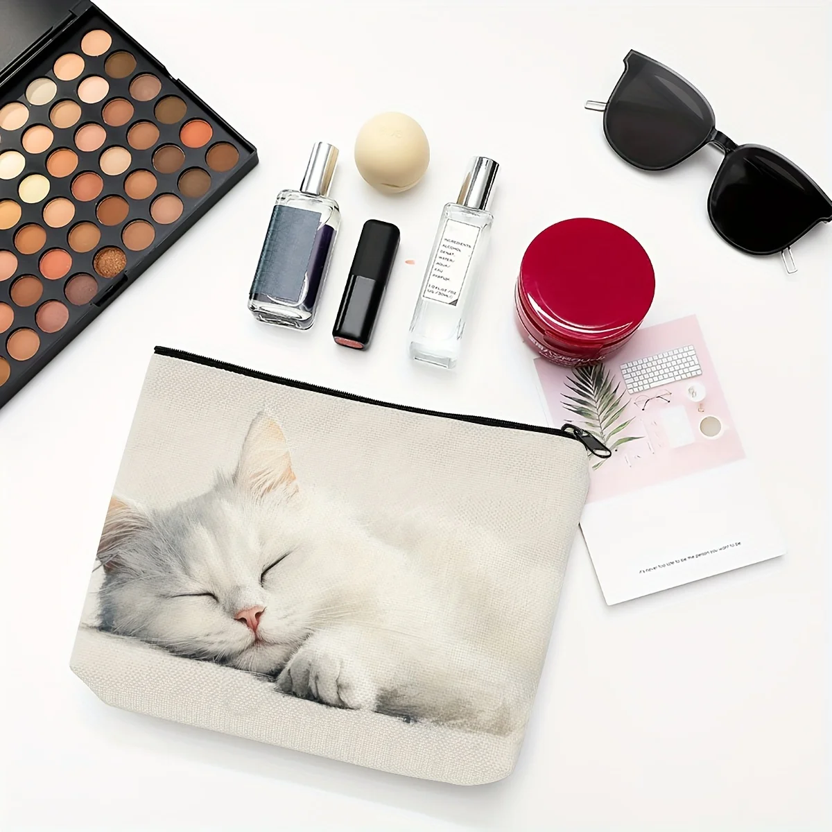 1 Piece Cat-Shaped Design Makeup Bag - Multifunctional Zipper Pouch for Women, Perfect Travel Zipper Storage Bag, Fun Birthday Gift