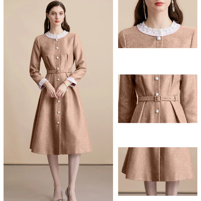 Dresses for Women New Long Sleeve O-Neck Slim Women Dress Elegant Sashes A-LINE Dress Women Vestidos De Verano Mujer 2025 Q841