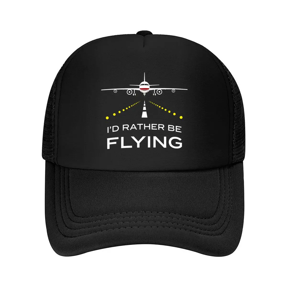 Rather Be Flying Airplane Yellow Runway Design Mesh Baseball Cap Hip Hop