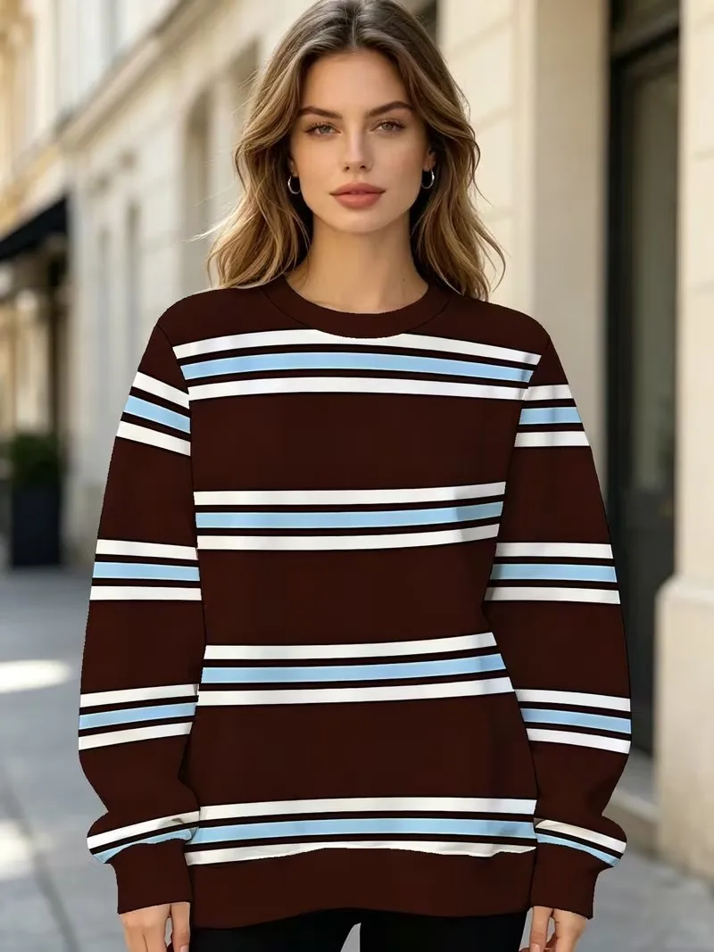 Women's autumn winter long sleeve O-neck casual pullover 3D striped butterfly gradient print Pullover fashion women's sweatshirt