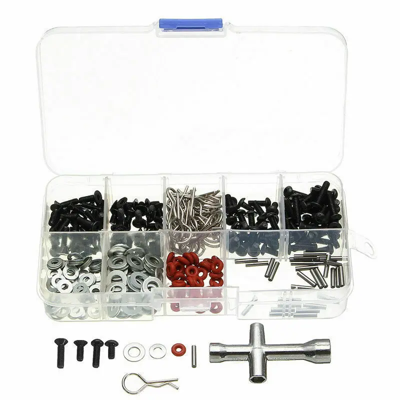 

270Pcs HSP 1/10 RC Car Part Spare screws Round Flat Wrench Box Repair Tool Kit