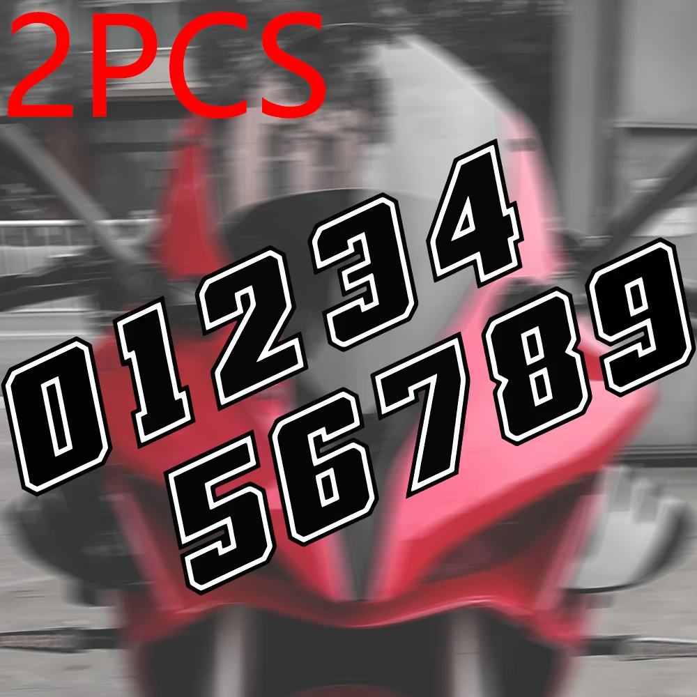 2pcs Black Motorcycle Number 0-9 Sticker Waterproof Vinyl Decal for Helmet Fuel Tank Fairing Fender Car Body Scooter Universal